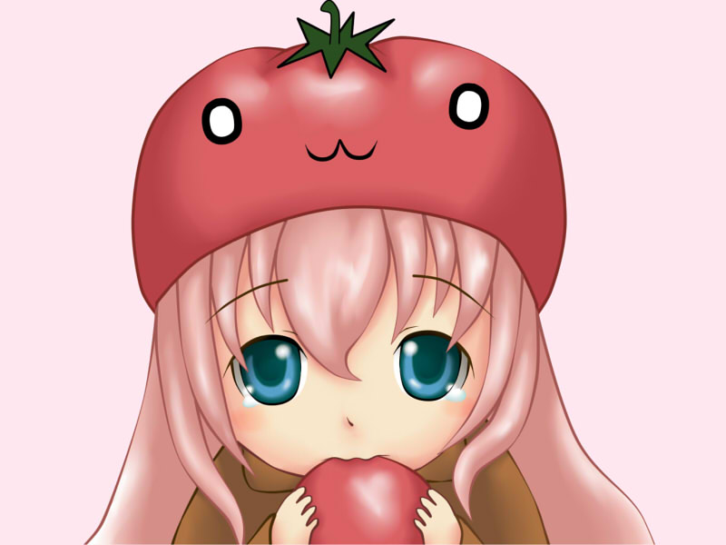 tomato (pixiv585331), tomato (side walk), megurine luka, megurine luka (toeto), toeto (vocaloid), vocaloid, hat, pun, solo, tears, tomato