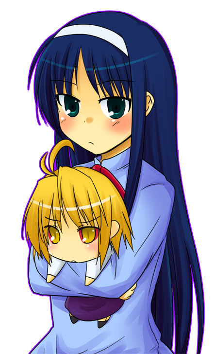 mocchii, arcueid brunestud, tohno akiha, tsukihime, bad id, bad pixiv id, 00s, black hair, blonde hair, blush, chibi, hairband, long hair