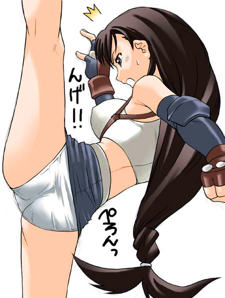 tifa lockhart, final fantasy, final fantasy vii, high kick, kicking, panties, sweatdrop, underwear