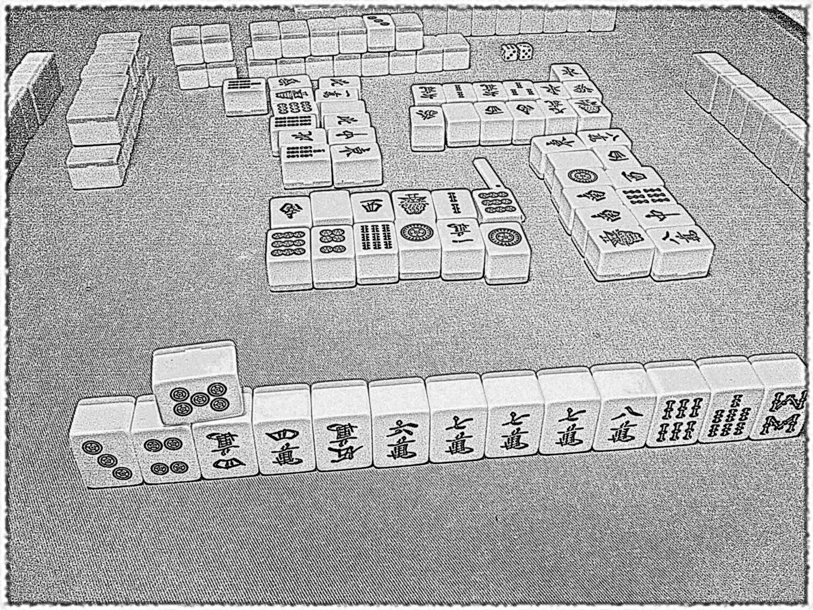 highres, tagme, board game, greyscale, mahjong, monochrome, no humans