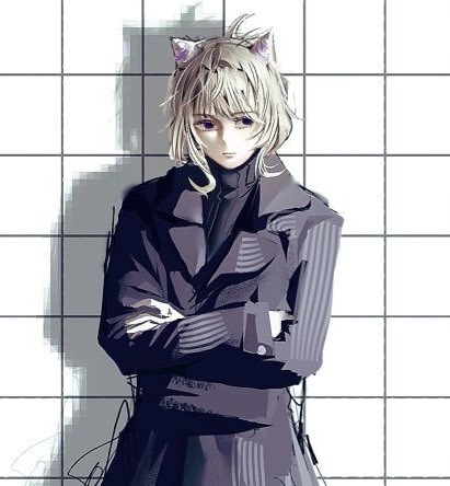 knights of guinevere, lowres, tagme, 1girl, animification, bigi777777, blunt bangs, coat, cone hair bun, hair bun, hair horns, jacket, long hair, looking at viewer, olivia park, purple coat, purple eyes, purple jacket, shadow, solo, white hair