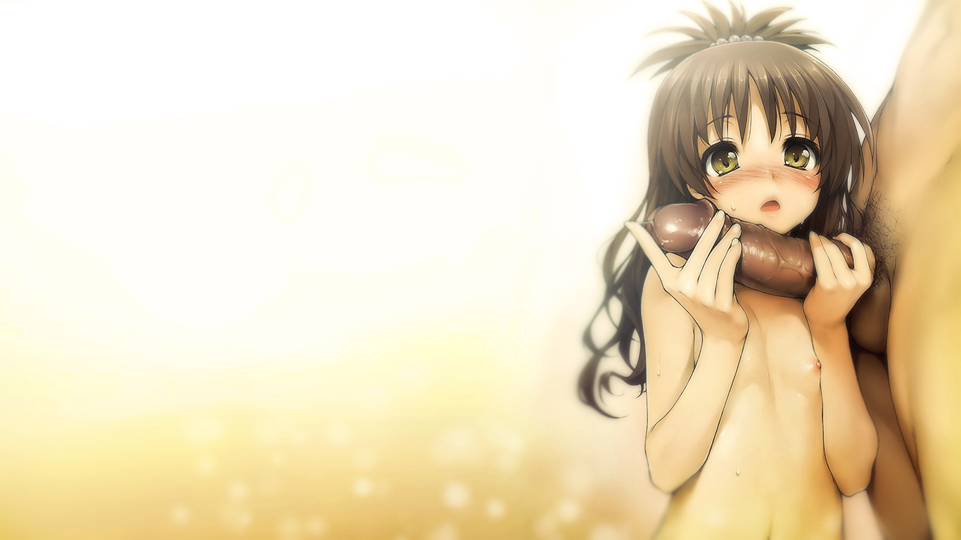 ishikei, yuuki mikan, to love-ru, 00s, 1boy, 1girl, blush, brown hair, flat chest, handjob, hetero, loli, long hair, navel, nipples, nude, open mouth, penis, precum, solo focus, sweat, two-handed handjob, uncensored, upper body, veins, veiny penis, yellow eyes