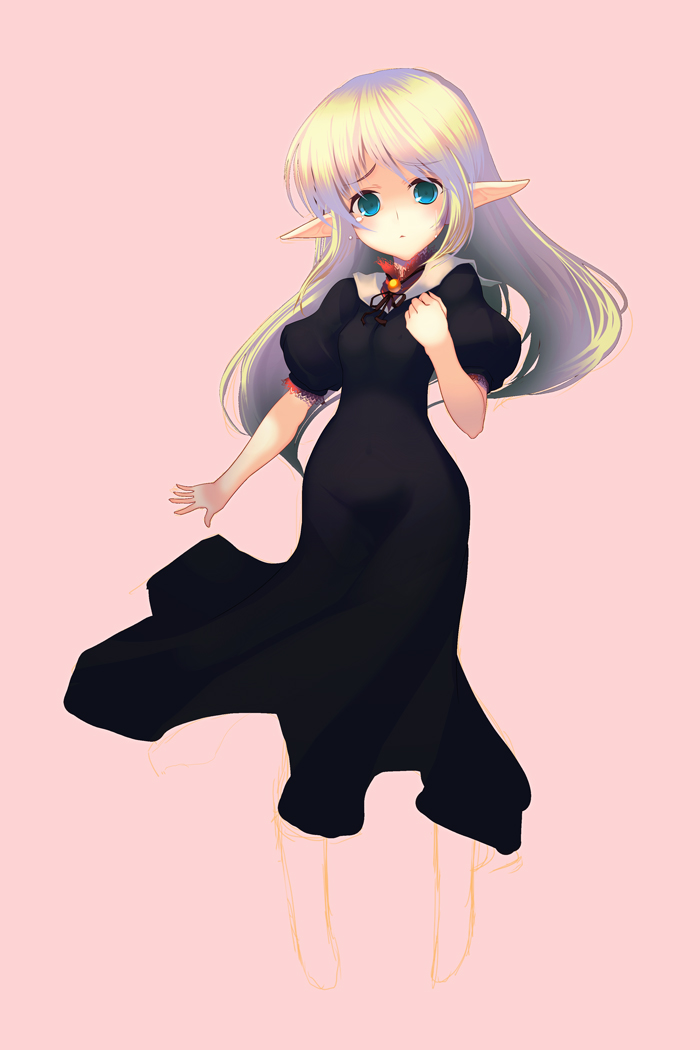 coffee cat, andras, mabinogi, 1girl, blonde hair, blue eyes, elf, female focus, long hair, pointy ears, solo