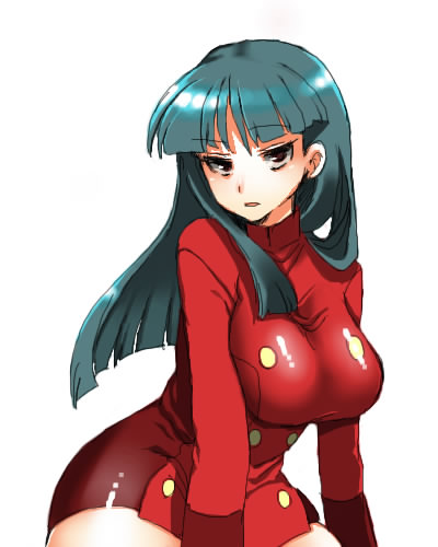 hizuki akira, sabrina (pokemon), nintendo, pokemon, pokemon (anime), lowres, 1girl, female focus, green hair, gym leader, long hair, pencil skirt, red eyes, simple background, skirt, solo, white background
