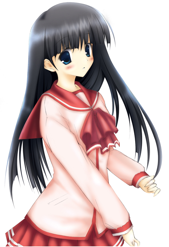 kusakabe yuuki (to heart 2), to heart (series), to heart 2, non-web source, 00s, black hair, blue eyes, long hair, school uniform, solo