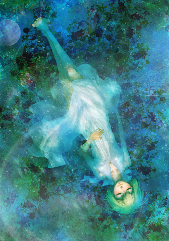 nohoho, louise halevy, gundam, gundam 00, bad id, bad pixiv id, 00s, 1girl, afloat, barefoot, blonde hair, closed eyes, feet, female focus, from above, short hair, solo, upside-down, water, wet