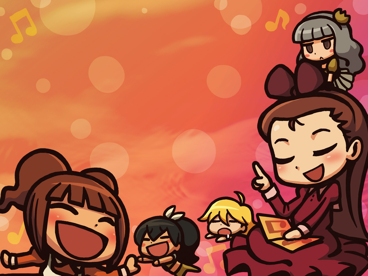 riyo (lyomsnpmp), ganaha hibiki, hoshii miki, minase iori, shijou takane, takatsuki yayoi, idolmaster, idolmaster (classic), idolmaster 1, 00s, 5girls, chibi, multiple girls, smile, twintails