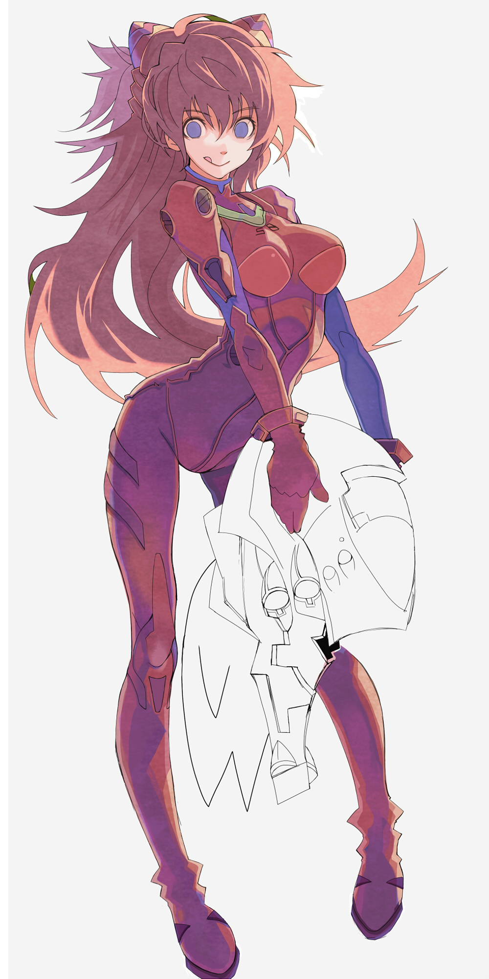 qwerty, eva 02, souryuu asuka langley, neon genesis evangelion, bad id, bad pixiv id, highres, blue eyes, brown hair, long hair, mecha pilot suit, plugsuit (evangelion), tongue
