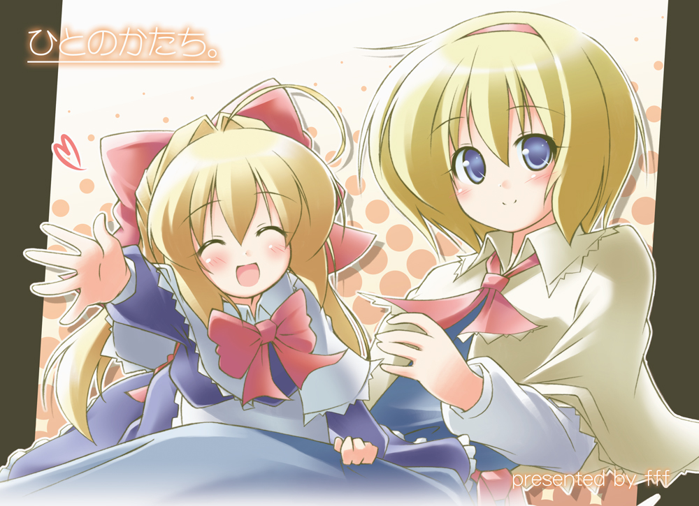 kibushi, alice margatroid, shanghai doll, touhou, 2girls, blonde hair, blue eyes, female focus, multiple girls, short hair, solo