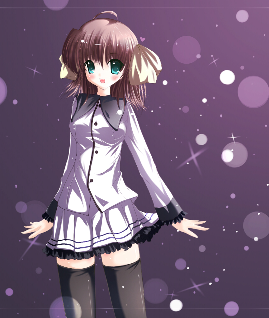mikuri yoru, miyamura miyako, ef (visual novel), 00s, brown hair, green eyes, solo, thighhighs, zettai ryouiki