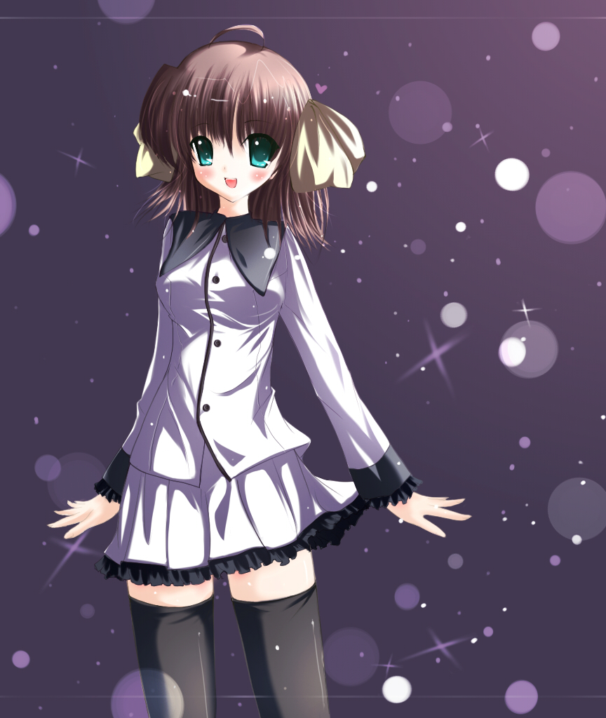 mikuri yoru, miyamura miyako, ef (visual novel), 00s, brown hair, green eyes, solo, thighhighs, zettai ryouiki