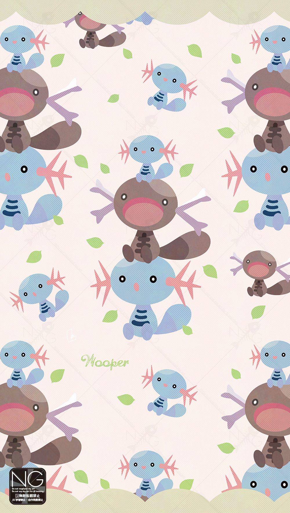 meme (sleepsheep), paldean wooper, wooper, nintendo, pokemon, highres, animal focus, gen 2 pokemon, no humans, on head, open mouth, pokemon (creature), pokemon focus, pokemon on head, regional and normal, sitting, tail