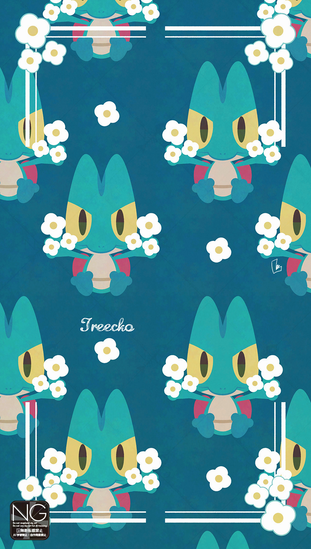 meme (sleepsheep), treecko, nintendo, pokemon, highres, alternate color, closed mouth, flower, gen 3 pokemon, holding, holding flower, looking at viewer, no humans, pokemon (creature), pokemon focus, shiny pokemon, tail