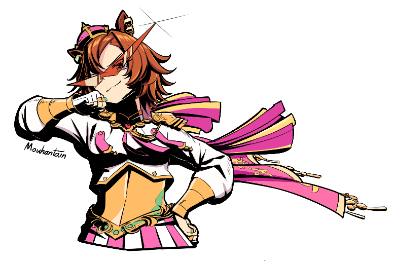 mouhantain, t.m. opera o (o sole suo!) (umamusume), t.m. opera o (umamusume), tengen toppa gurren lagann, umamusume, umamusume: beginning of a new era, umamusume: road to the top, animal ears, cape, crown, ear covers, ear ornament, epaulettes, glasses, horse ears, horse girl, horse tail, jewelry, mini crown, multiple rings, orange hair, orange tail, pink cape, pink crown, ring, single ear cover, single epaulette, tail, two-tone skirt