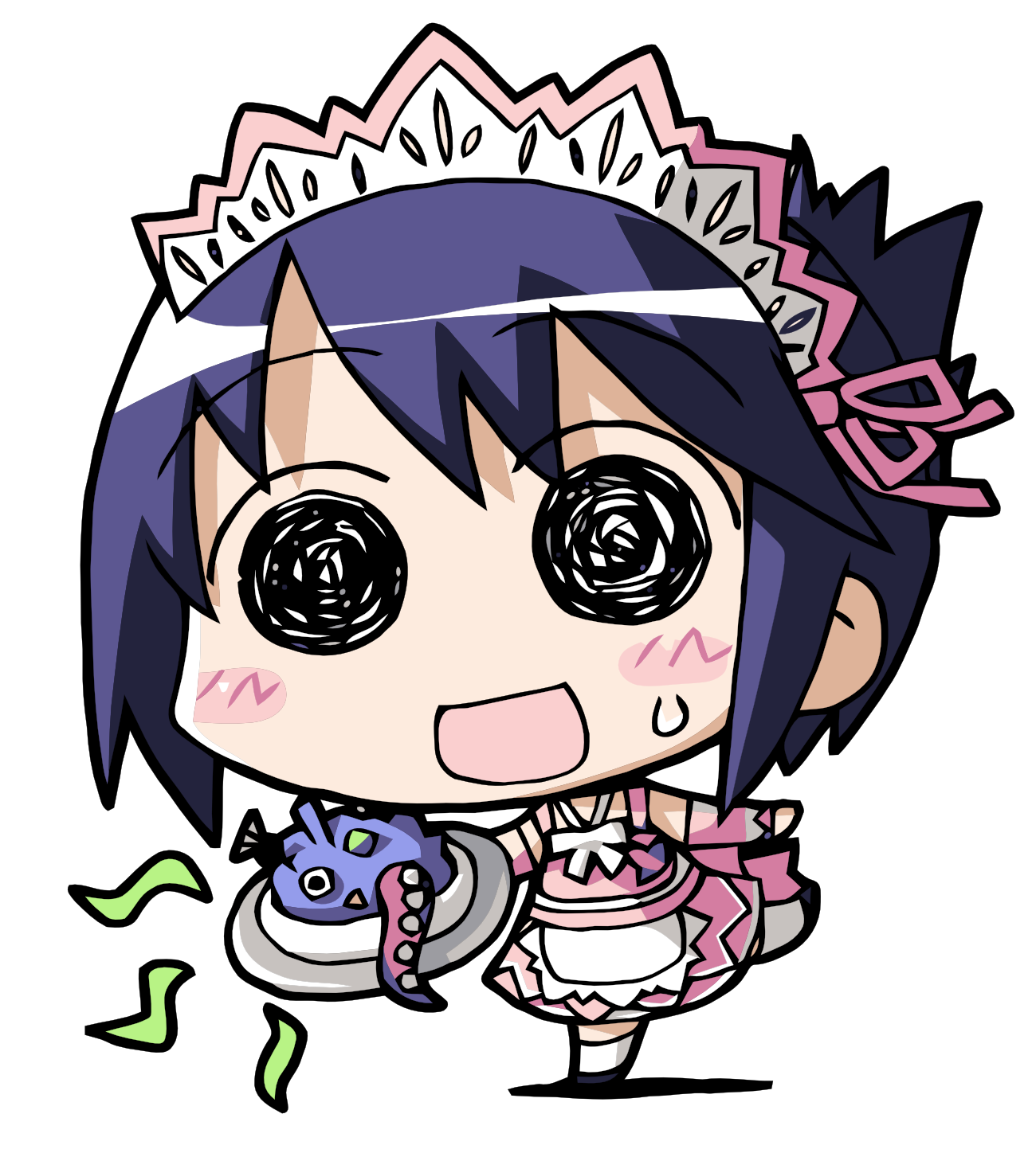 luca truelywaath, ar tonelico, ar tonelico ii, gust, highres, 00s, 1girl, chibi, female focus, full body, maid, simple background, solo