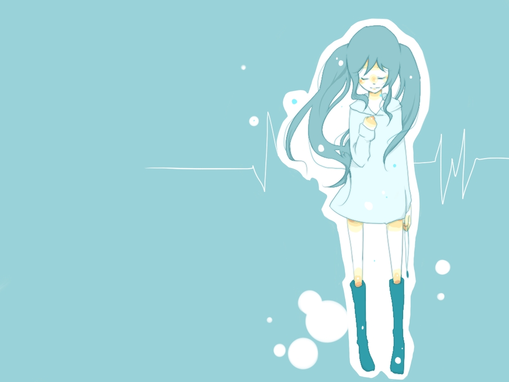 hatsune miku, vocaloid, bad id, bad pixiv id, aqua hair, boots, closed eyes, jewelry, necklace, simple background, standing, twintails