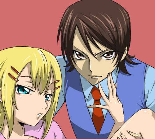 pakkaane, louise halevy, saji crossroad, code geass, gundam, gundam 00, bad id, bad pixiv id, lowres, blonde hair, parody, style parody