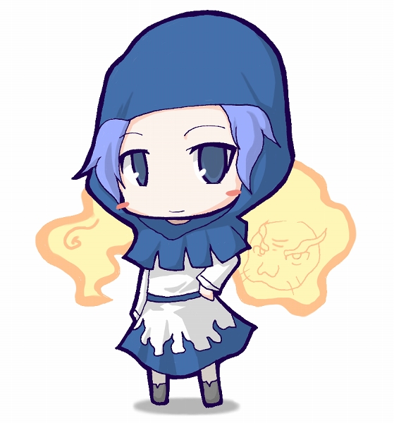 kuromiya, kumoi ichirin, unzan, touhou, blue eyes, blush stickers, chibi, cloud, dress, ichirin kumoi, solo