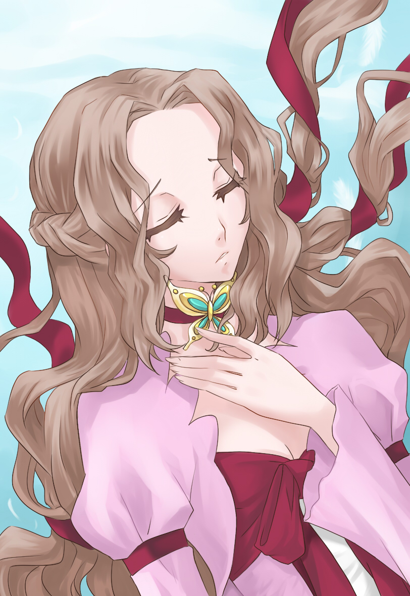 kr (kellywu), nunnally vi britannia, code geass, 00s, brown hair, choker, closed eyes, ribbon, solo