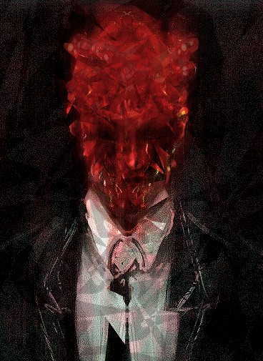 shin (1893656), shin (dorohedoro), dorohedoro, 1boy, formal clothes, heart (organ), male focus, mask, necktie, portrait, solo, suit, tuxedo