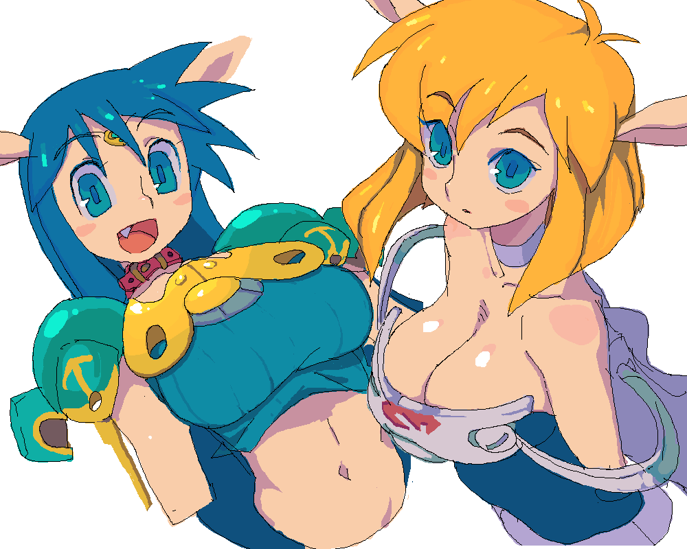 metata, bad id, bad pixiv id, 2girls, blue hair, breasts, cleavage, large breasts, multiple girls, orange hair, transparent background