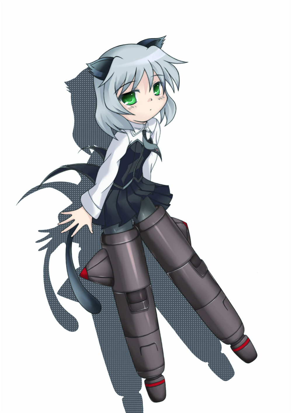 sanya v. litvyak, strike witches, world witches series, silver hair, highres, 00s, 1girl, animal ears, black pantyhose, female focus, green eyes, pantyhose, solo, striker unit, tail