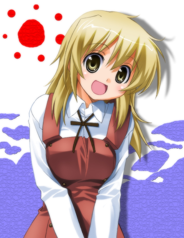 umekichi, miyako (hidamari sketch), hidamari sketch, bad id, bad pixiv id, 00s, blonde hair, school uniform, solo, yamabuki high school uniform, yellow eyes