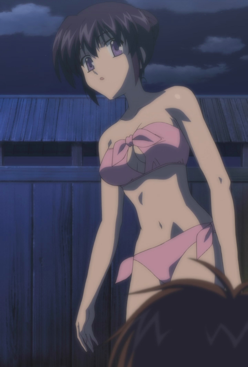 shihou matsuri, sola, anime screenshot, highres, stitched, third-party edit, 00s, bikini, pink bikini, solo, swimsuit