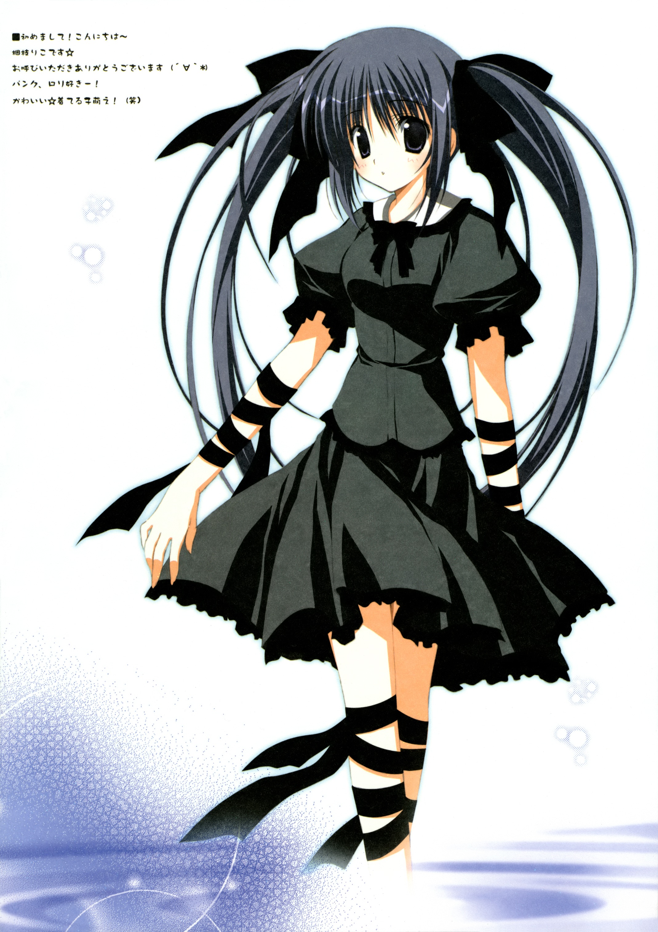 korie riko, absurdres, highres, 1girl, black hair, dress, female focus, long hair, solo, twintails, water