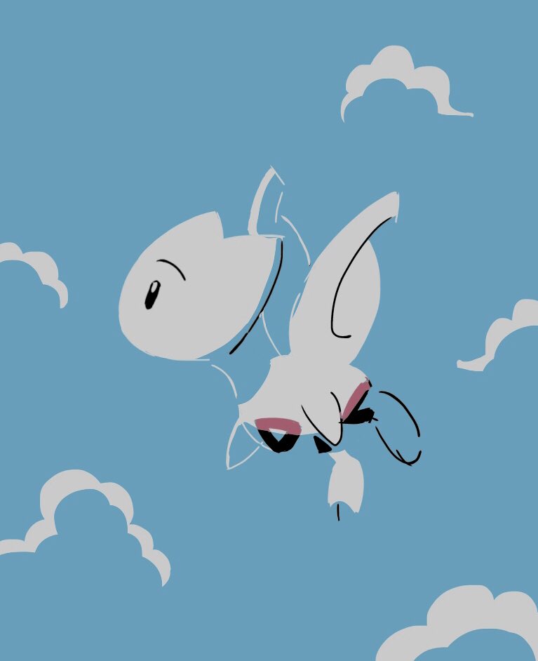 lukasandatta, togetic, nintendo, pokemon, blue background, cloud, flying, gen 2 pokemon, no humans, pokemon (creature), pokemon focus, simple background, sky, solo, wings