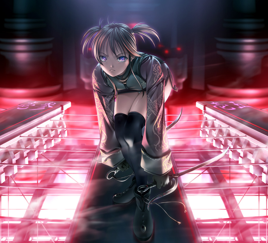 rezi, original, bad id, bad pixiv id, 1girl, angry, boots, brown hair, china dress, chinese clothes, dress, dual wielding, female focus, holding, knife, legs, lips, panties, pantyshot, purple eyes, reverse grip, short hair, solo, squatting, thighhighs, underwear, weapon