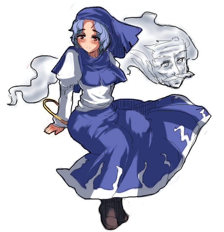 magukappu, kumoi ichirin, unzan, touhou, blue hair, blush, no nose, red eyes, simple background