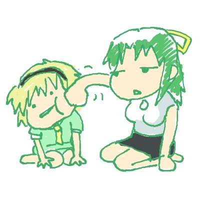 houjou satoko, sonozaki shion, higurashi no naku koro ni, lowres, 00s, 2girls, angry, barefoot, blonde hair, chibi, face punch, green hair, in the face, long hair, multiple girls, punching, short hair, sketch