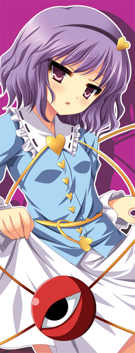 yukizuki chikuba, komeiji satori, touhou, 1girl, female focus, purple eyes, purple hair, short hair, solo, standing