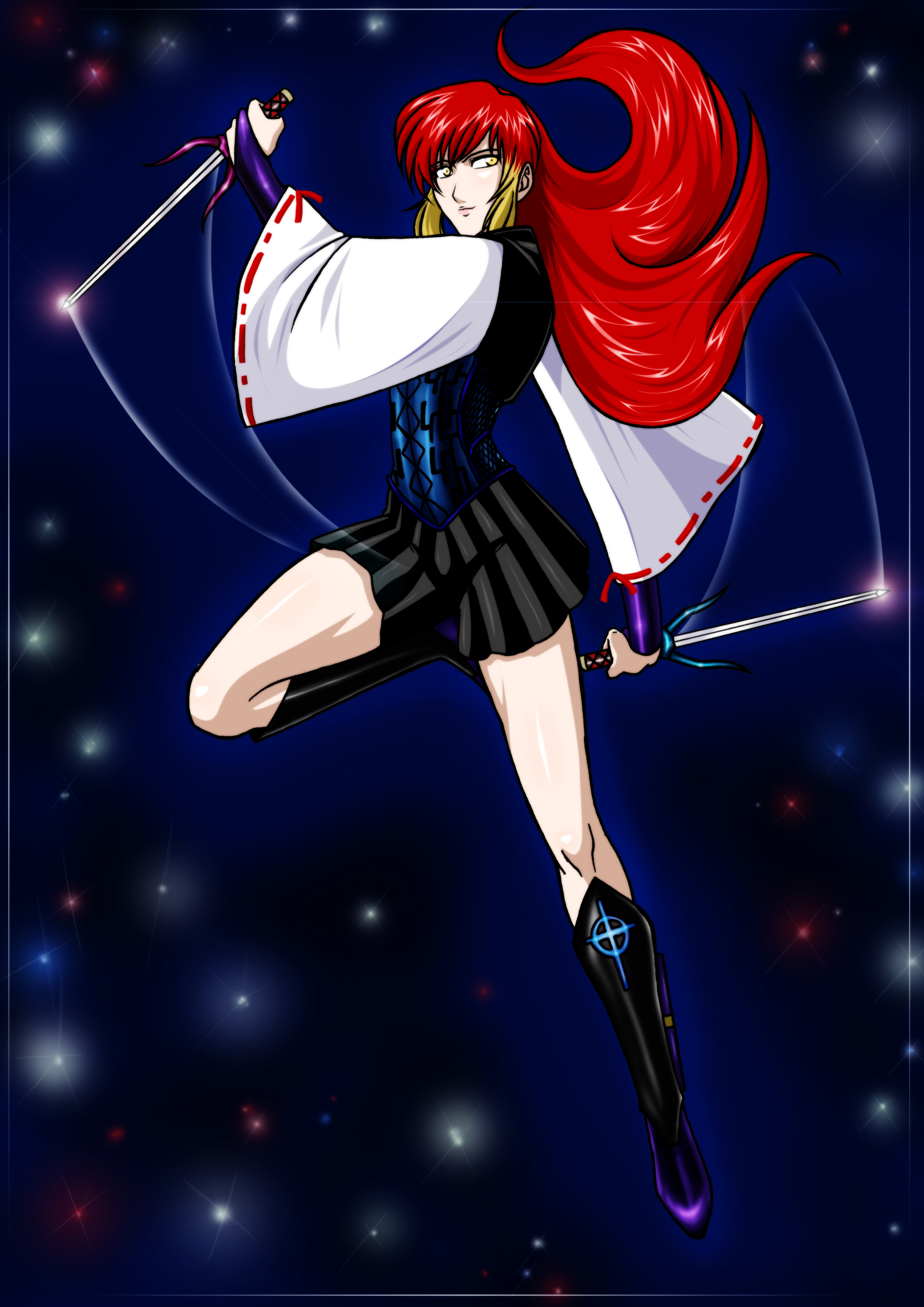 nagano tenzen, tenzen (netspike), bleach, original, absurdres, highres, self-upload, 00s, 1girl, female focus, long hair, red hair, shinigami, solo, sword, weapon