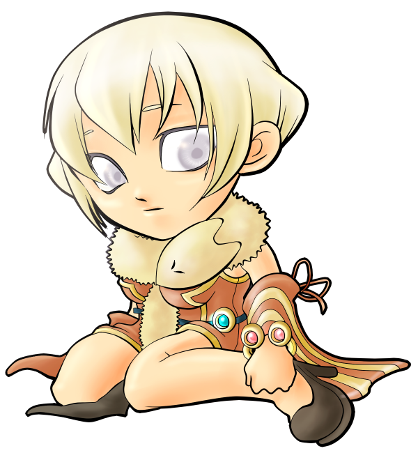 professor (ragnarok online), ragnarok online, commentary request, 1girl, animal, animal around neck, black shoes, blonde hair, breasts, closed mouth, detached sleeves, dress, expressionless, food, fox, fruit, full body, grey eyes, looking at viewer, medium breasts, orange (fruit), orange dress, orange slice, shoes, short hair, simple background, sitting, sleeveless, sleeveless dress, solo, striped sleeves, tatsuaki fuji, transparent background, wariza, yellow sleeves