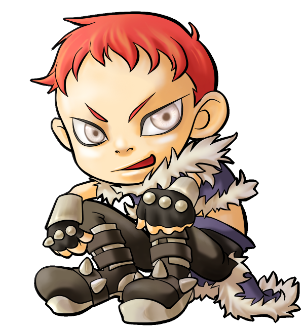 stalker (ragnarok online), ragnarok online, commentary request, 1boy, armored boots, black gloves, black pants, blue cape, blue jacket, boots, cape, fingerless gloves, full body, fur-trimmed cape, fur-trimmed jacket, fur trim, gloves, grey eyes, jacket, looking at viewer, male focus, open mouth, pants, red hair, short bangs, short hair, simple background, sitting, smile, solo, tatsuaki fuji, transparent background, waist cape