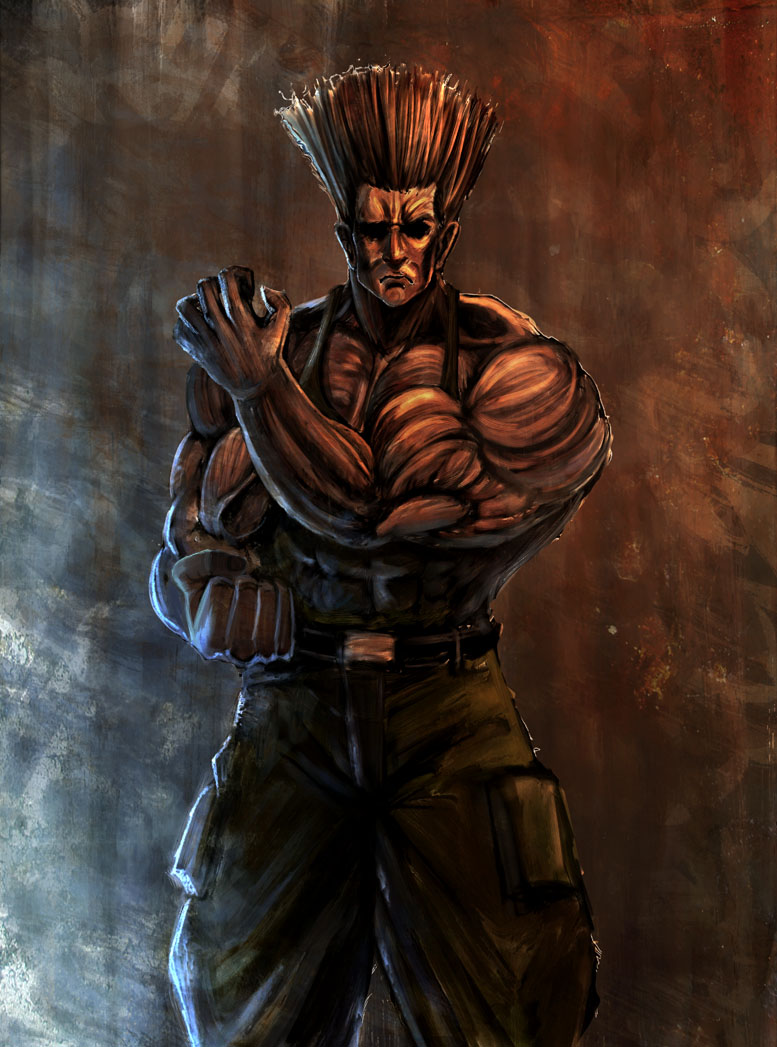 bccp, guile, capcom, street fighter, 1boy, blonde hair, flattop, male focus, solo, tank top