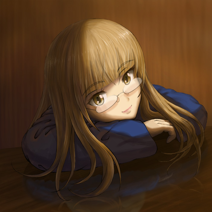 gomoki, perrine h. clostermann, strike witches, world witches series, bad id, bad pixiv id, 00s, 1girl, blonde hair, female focus, glasses, long hair, shadow, smile, solo, yellow eyes