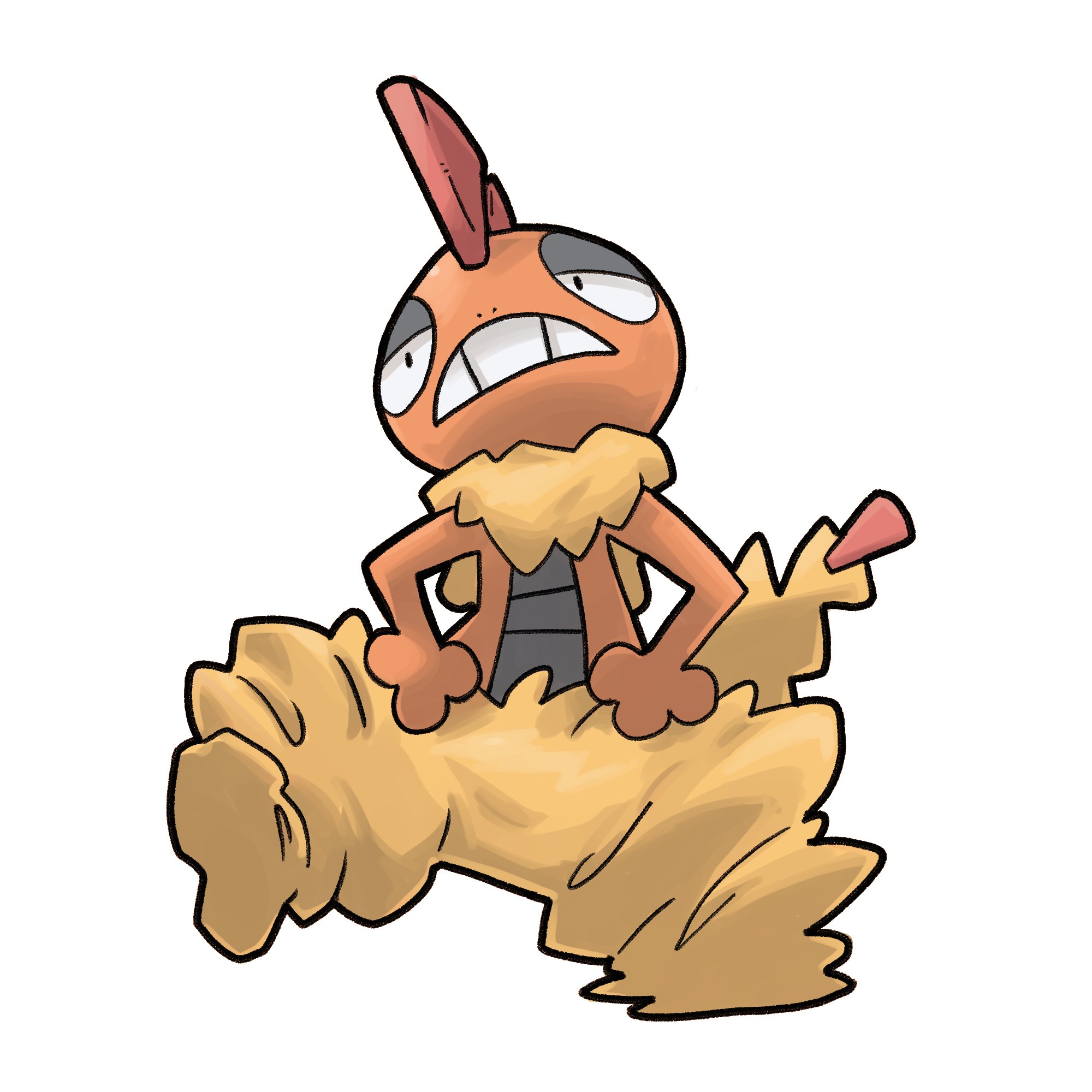 pr quote, scrafty, nintendo, pokemon, commentary, highres, black eyes, black outline, full body, gen 5 pokemon, half-closed eyes, mohawk, nostrils, outline, pokemon (creature), pokemon focus, simple background, solo, teeth, white background