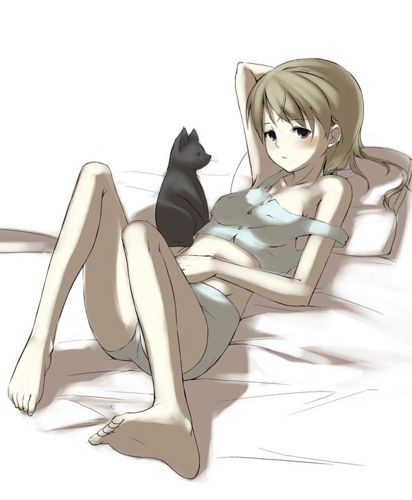 takenaka hideo, eila ilmatar juutilainen, strike witches, world witches series, 00s, 1girl, bad anatomy, bad feet, barefoot, cat, feet, female focus, lingerie, poorly drawn, soles, solo, toes, underwear