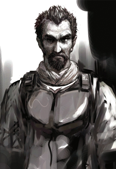 askeladd, vinland saga, 1boy, beard, facial hair, greyscale, male focus, manly, monochrome, realistic, solo