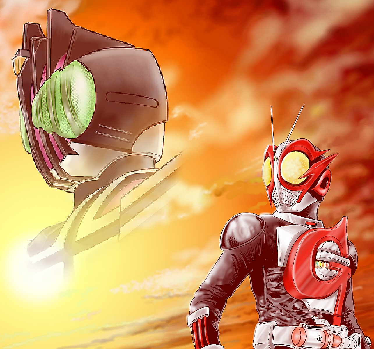 jolt (artist), kamen rider decade, kamen rider g, kamen rider, kamen rider g (movie), bad id, bad pixiv id, highres, 2boys, multiple boys