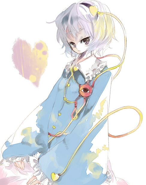shiina aya, komeiji satori, touhou, 1girl, female focus, heart, sketch, solo, standing, white background