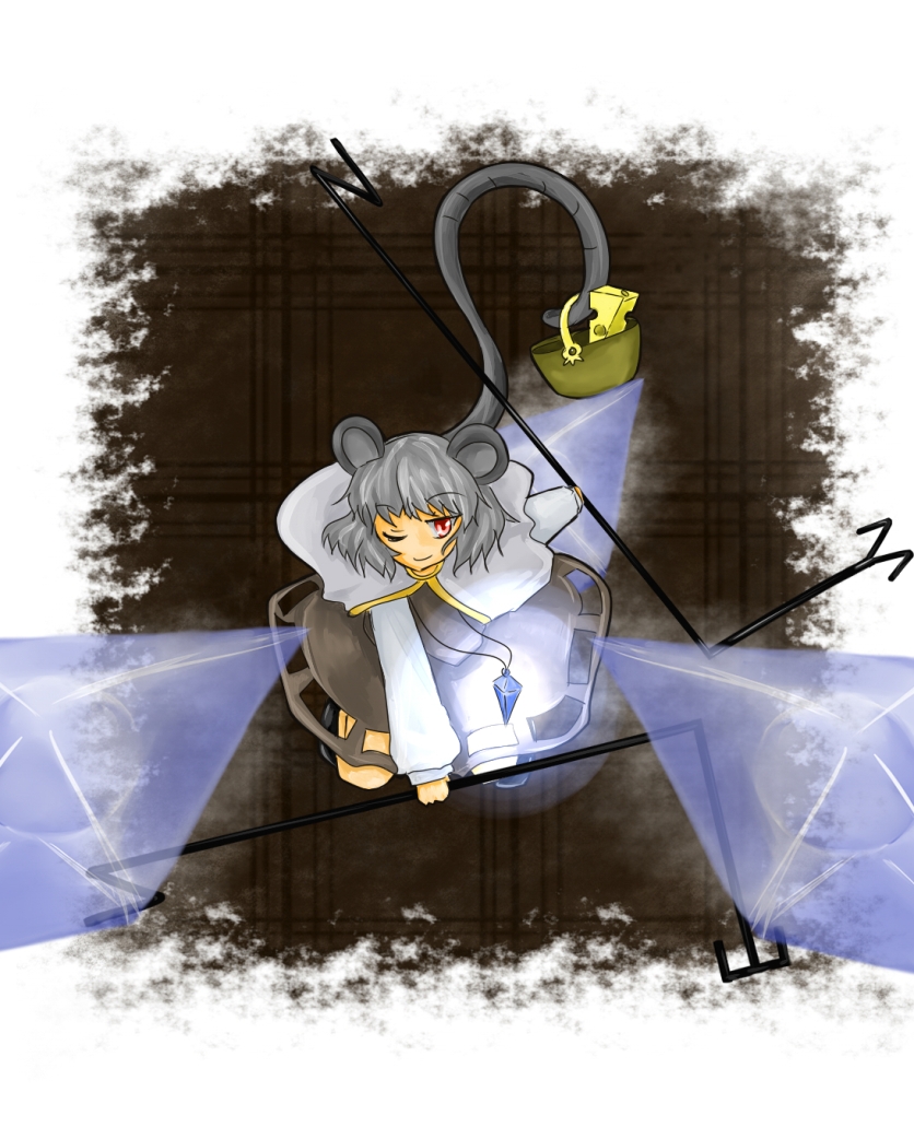 nazrin, touhou, 1girl, animal ears, female focus, kneeling, solo, tail, wink