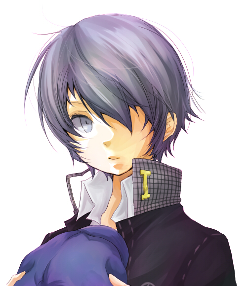 munemiu, umiko (munemiu), shirogane naoto, atlus, persona, persona 4, bad id, bad pixiv id, 1girl, androgynous, blue eyes, blue hair, female focus, hair over one eye, hat, matching hair/eyes, newsboy cap, reverse trap, short hair, solo, unworn headwear