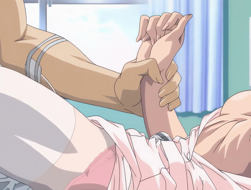 harada eri, oshima takeshi, bible black, bible black new testament, shin bible black, animated, animated gif, tagme, 00s, 2004, bed, bra, breasts, breasts out, forced, hair ornament, hairclip, hospital bed, imminent rape, lace trim, large breasts, lingerie, long legs, medium breasts, nipples, nurse, panties, pantyhose, patient, removing shirt, short hair, underwear, undressing another, white pantyhose