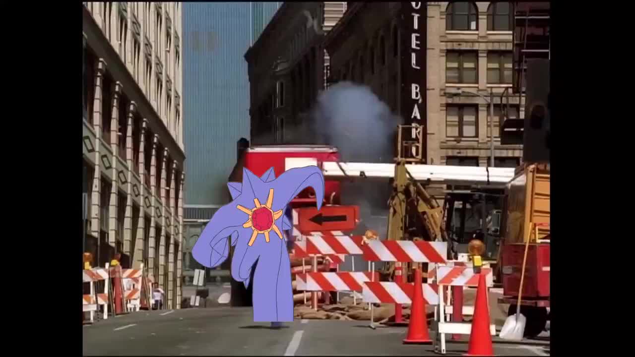 tsunakanten, mega starmie, starmie, astroganger, nintendo, pokemon, animated, audible speech, japanese audio, sound, tagme, third-party edit, video, 1other, city, day, explosion, full body, gem, gen 1 pokemon, mega pokemon, meme, no humans, parody, pokemon (creature), pokemon focus, red gemstone, running, running ganger (meme), simple background, solo, trait connection