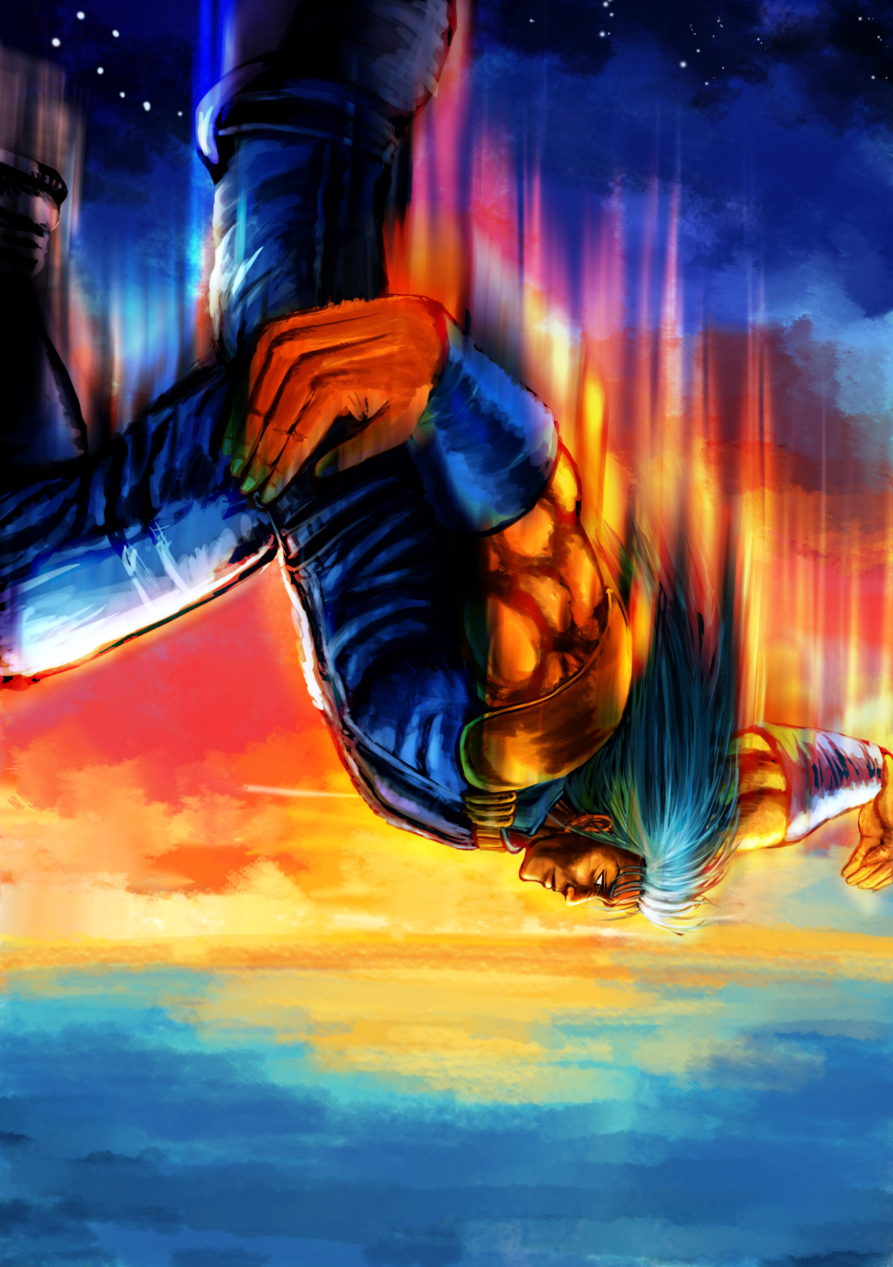 bccp, rei (hokuto no ken), hokuto no ken, absurdres, bad id, bad pixiv id, highres, blue hair, long hair, male focus, muscular, solo