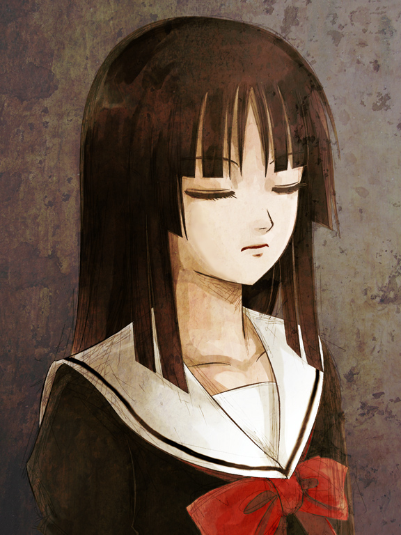 mc-4, isayama yomi, ga-rei, ga-rei zero, 00s, black hair, blunt bangs, hime cut, school uniform, solo